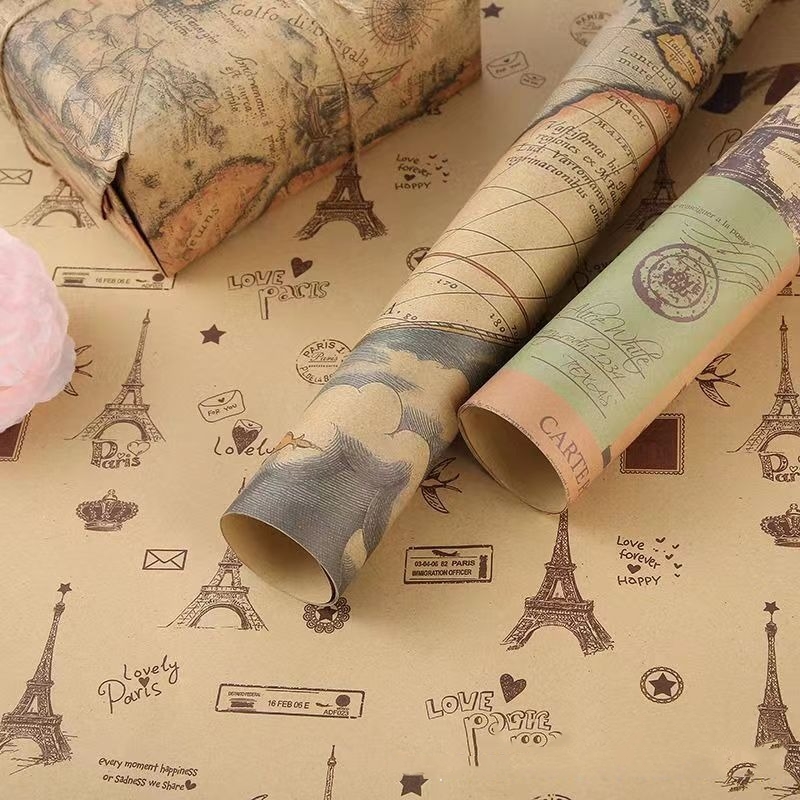Vintage Newspaper Wrapping Pap - Flower Wrap Kraft ulasan dan harga