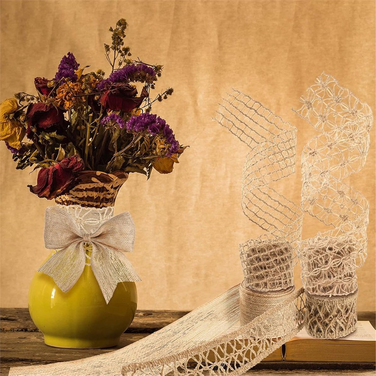 5 Rolls 13ft Burlap Ribbon Wir - Twine Jute Natural ulasan dan harga